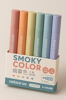 Smoky Color Pastel Highlighters Set of 6 – 1-4mm Chisel Tip, Bleed-Free Soft Neutral Shades, Triangular Grip Markers for Journaling, Note-Taking & School Supplies