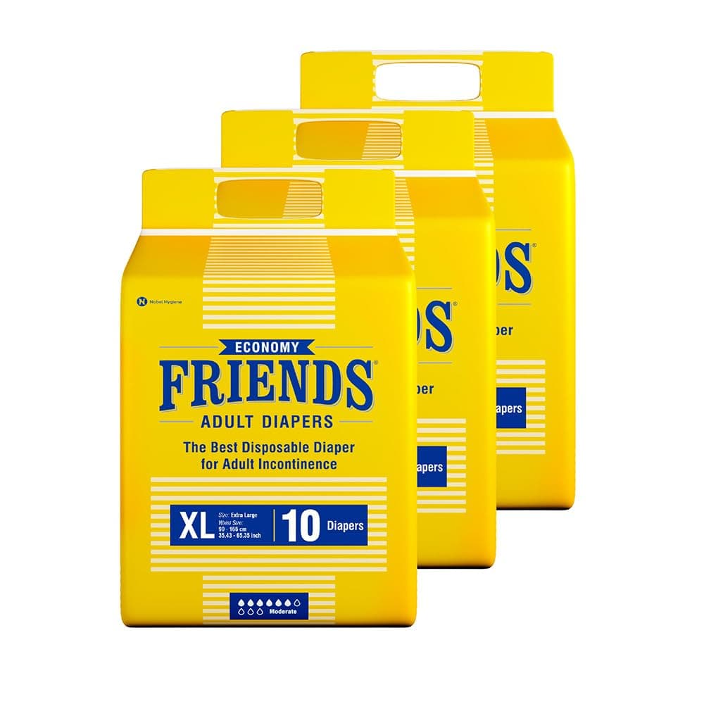 Friends Economy Adult Diaper XL Size Tape | 30 Count (Extra Large) | Waist 35.43 – 65.35 inch | Unisex | Leakproof | Long Protection hours |Wetness Indicator | Odour Lock & Anti-Bacterial Absorbent Core