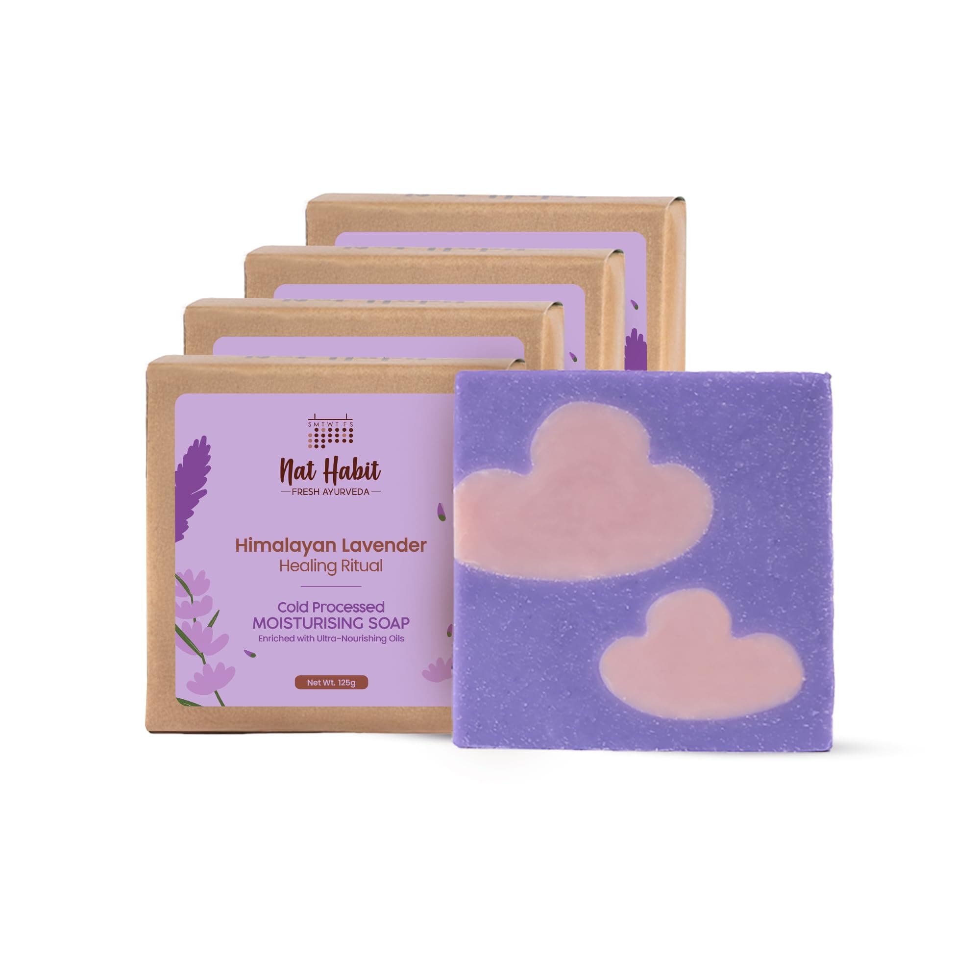 Nat Habit Cold Processed Himalayan Lavender Soap | Gentle, Non-Drying & Moisturising | Handmade | Natural | Sulphate & Paraben Free | Pack of 4 x 125g