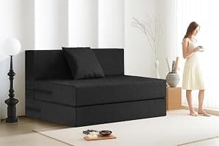 Rosebell Lightweight Easy One Person Sofa Cum Bed Jute Fabric- Washable Cover- Including 1 Cushion - Size 3' X 6' Ft Perfect for Home for Guests - Black Color