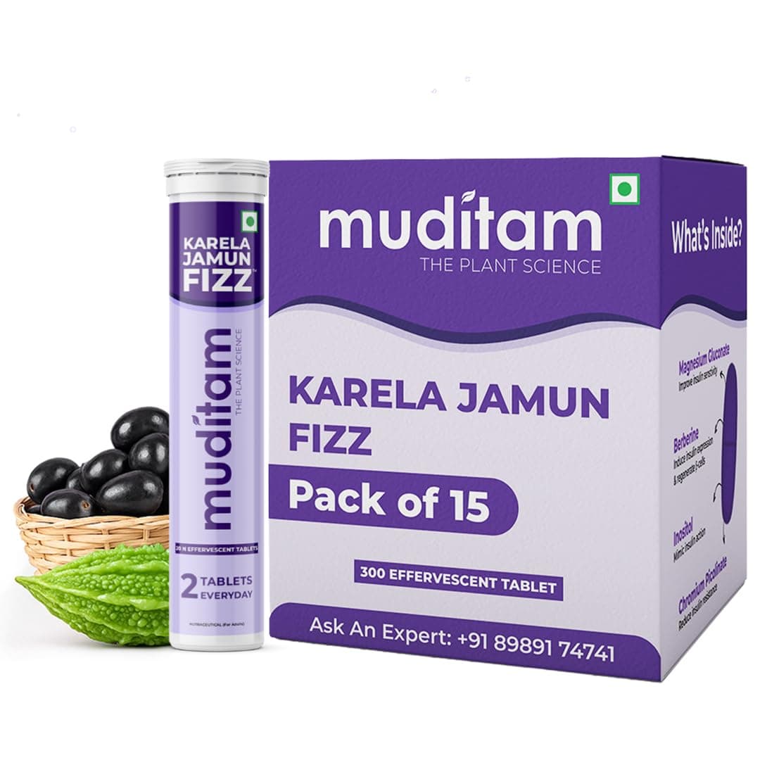 Muditam Ayurveda Karela Jamun Fizz-300 Tablets | Ideal For 5 Months (Karela Jamun Juice) | Helps in High Sugar Condition | Promotes Healthy Glucose Levels | Boosts Digestive Health