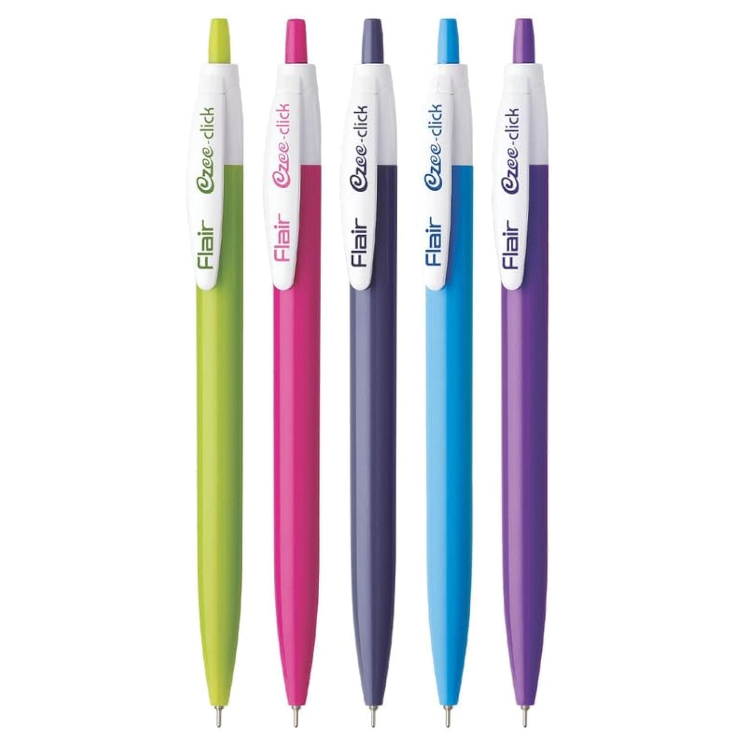 FLAIR Ezee Click 0.7 to 1 mm Ball Pen Pouch Pack | Retractable Mechanism With Comfortable Grip For Smooth Writing | Different Playful Body Colors | Blue Ink, Pack of 20 Pens