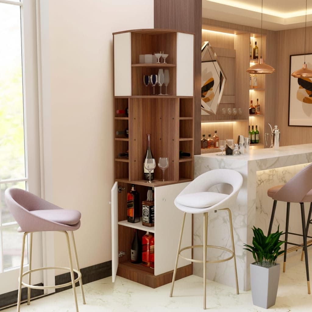 NEUDOT JINRO Bar Cabinet | Engineered Wooden | Mini Bar Unit for Home | Multipurpose Cabinet for Living Room, Bedroom | 12 Months Warranty | Teak Finish