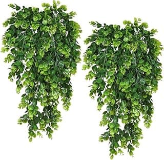 Dekorly 2 Pack Artificial Plants Artificial Hanging Plants Faux Eucalyptus Leaf Greenery Fake Hanging Eucalyptus Plant (Green) (2, Green)