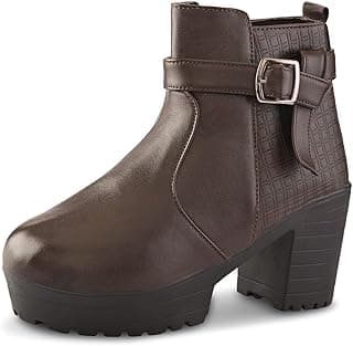 XE Looks Fashionable & Trendy Block Heel Ankle Boots for Women with Buckle Detail and Zipper Closure, Ideal for Casual and Dressy Outfits for Women & Girls