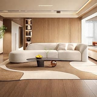 110.24 inch Modern Futuristic J- Style Curved Velvet Sofa, Sectional Sofa Round Arm with Soft Pillow for Living Room, Bedroom, Hallways (Cream)