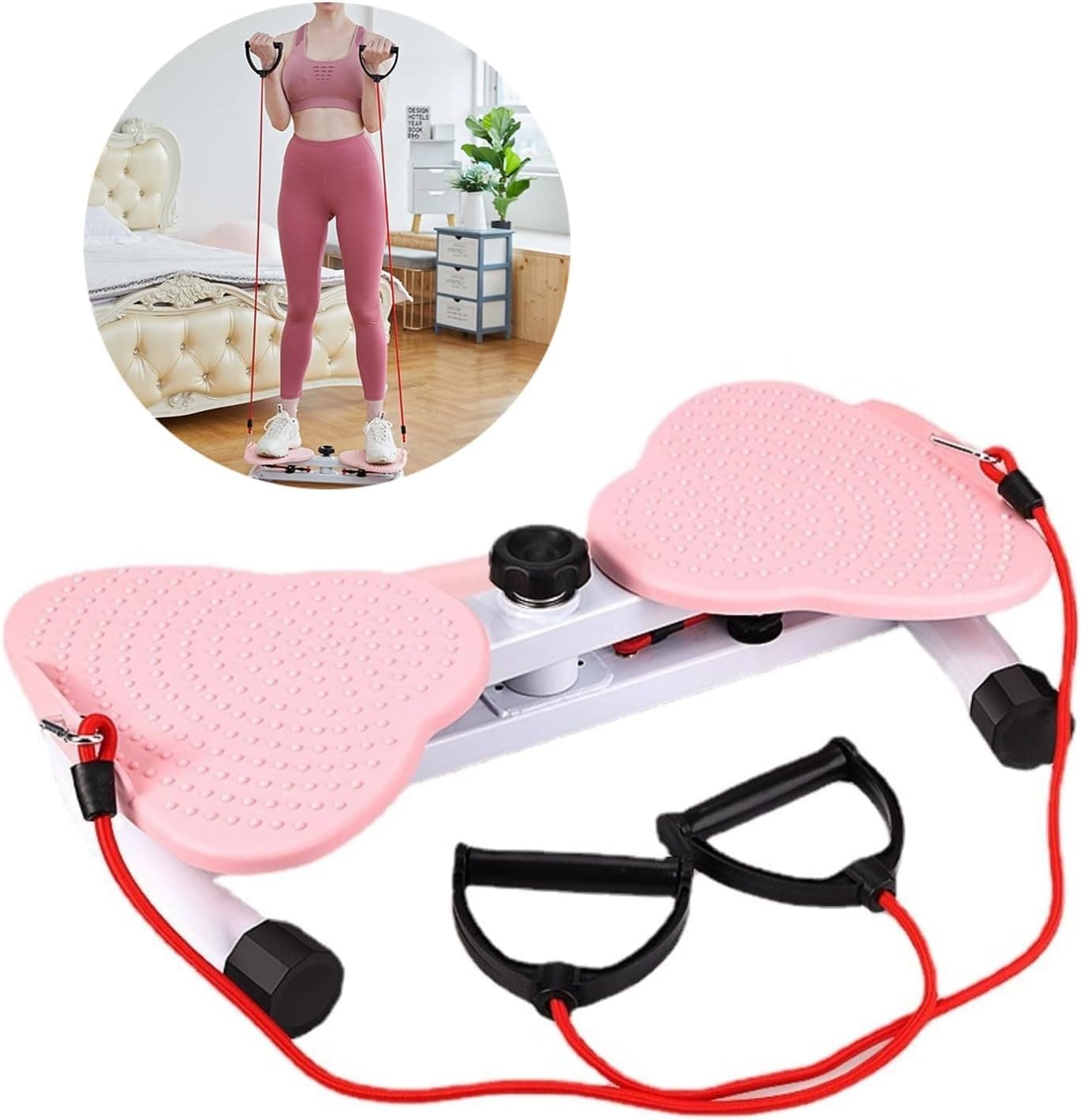 MY HEART 4-in-1 Core Twister Exercise Machine with Resistance Bands | Ultra-Quiet Ab & Waist Exerciser for Home Gym | Heavy Duty Steel Full Body Workout Stepper for Weight Loss & Cardio, Pink