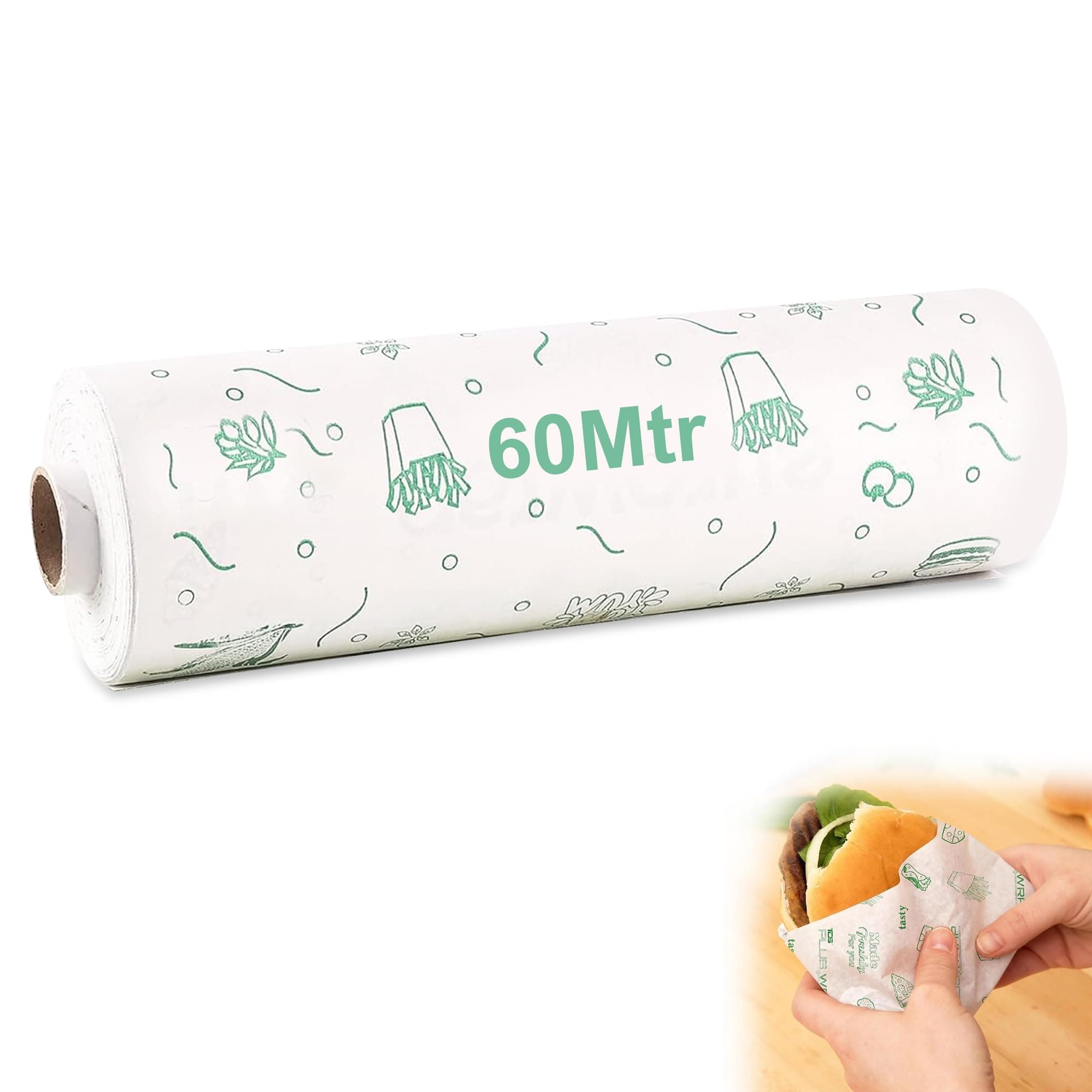 60 Meter Bakery Paper Roll, Non-Stick Back Food Wrapping Paper, Roti Wrapping, Baking Non-Stick, Re-Heatable, Oven Safe Paper