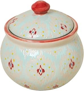 Chumbak Ikat Fusion Storage Jar 280ml Teal Ceramic Airtight Storage Container Decorative Kitchen Jar for Sugar Coffee or Snacks Designer Home Décor