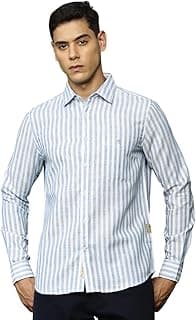 Thomas Scott Men's | Stripes | Full Sleeve | Regular Fit | Linen Blend | Spread Collar | Casual Shirt