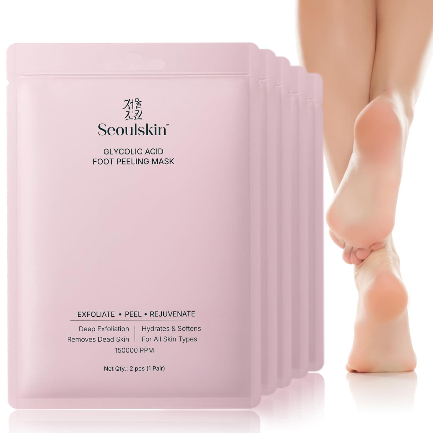 SeoulSkin Glycolic Acid Foot Peeling Mask (5 Pairs), Korean Peeling & Exfoliating | Deep Exfoliation with Glycolic Acid, Removes Dead Skin, Cruelty-Free, Foot Peel Off Mask