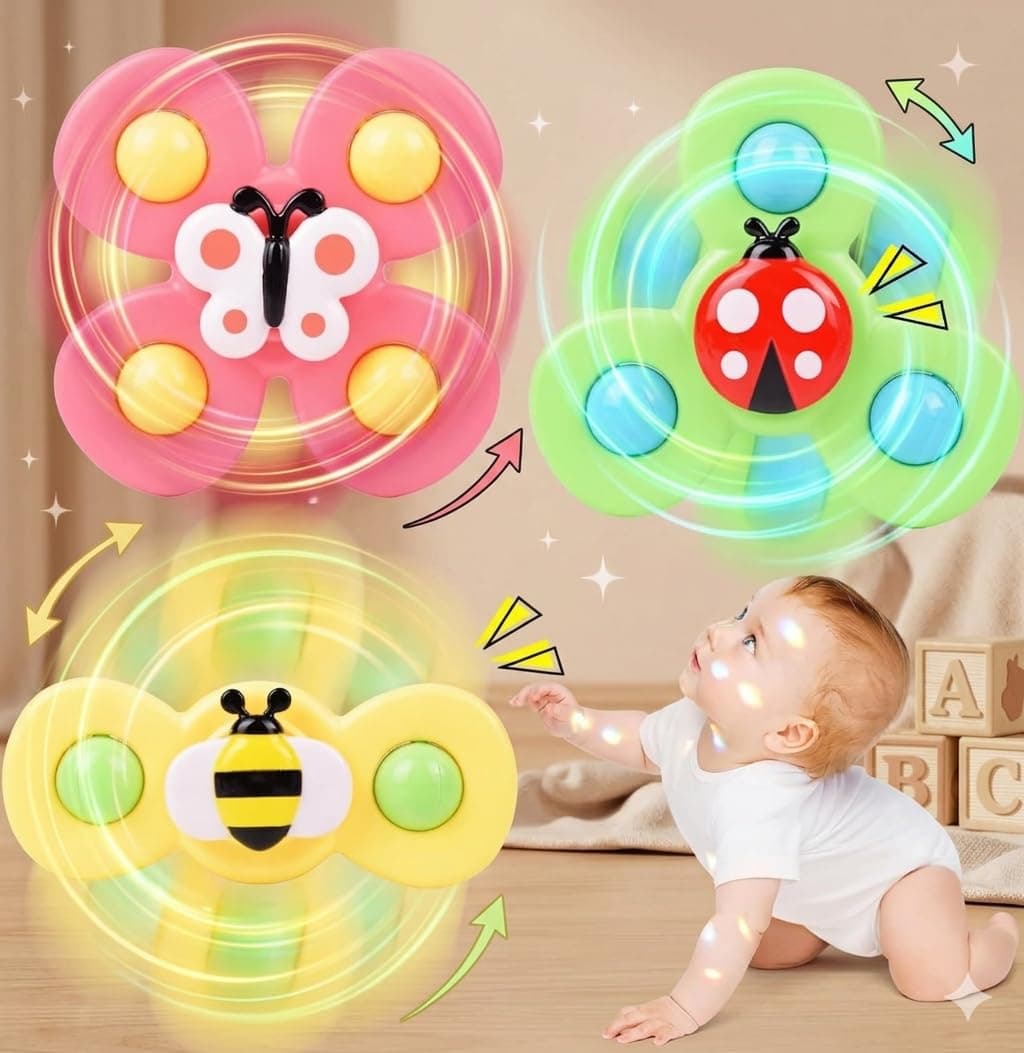 Supreme Deals® Spinning Bath Toy 3Pcs Silicone Suction Cup Base Sensory Waterproof Bath Spinner Bath Sticks to Rotating Learning Baby Smooth Surface Chair Tray for Kids (3Pcs Silicone Suction Cup)