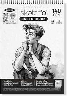 Anupam Sketch-O Sketchbook A3 | 50 Sheets 100 Pages | 140GSM | Durable Acid Free Drawing Paper | Professional-Grade Sheets | Top Spiral-Bound Sketchpad for Artists & Professionals