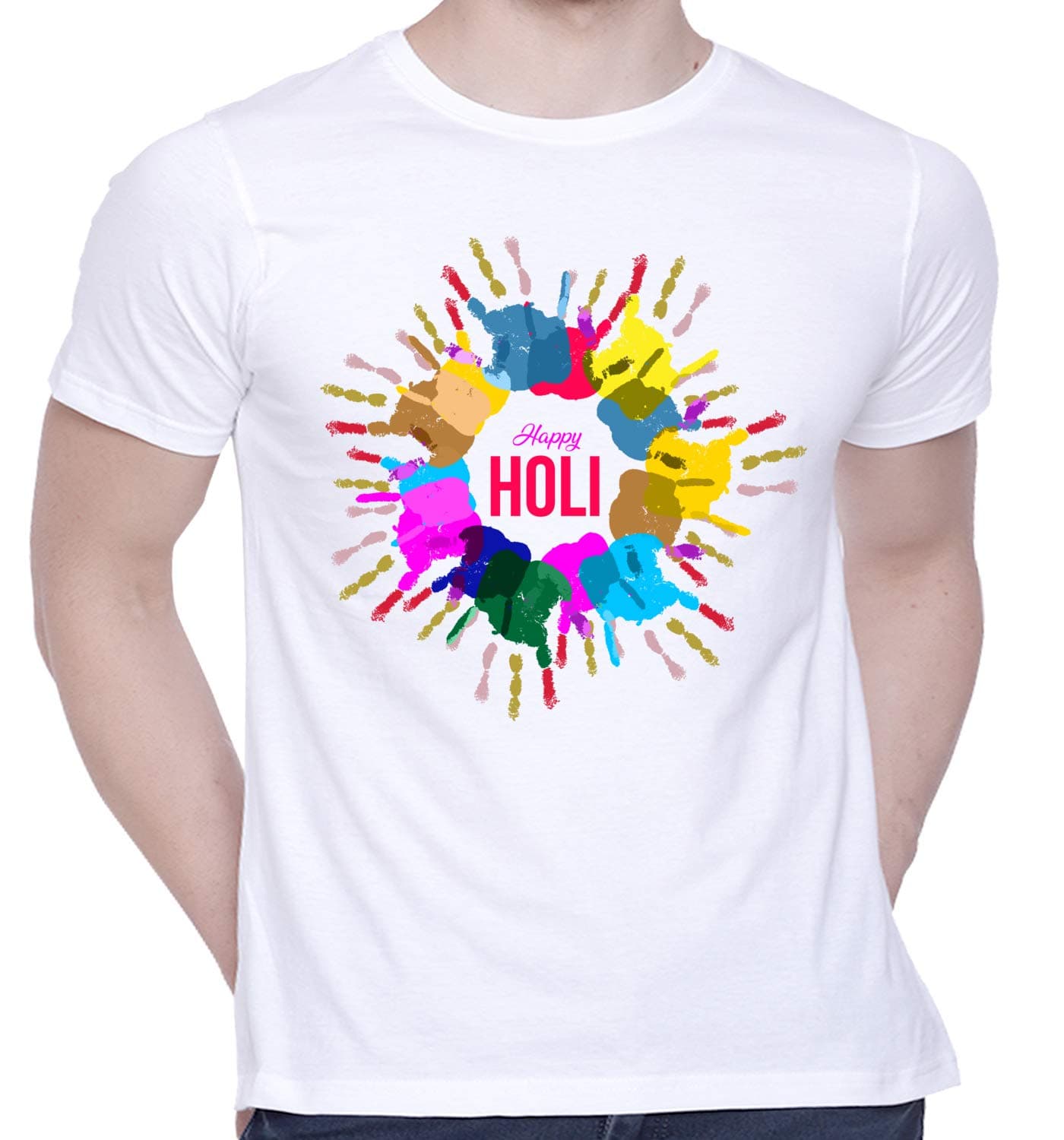 CreativiT Graphic Printed T-Shirt for Unisex Holi Tshirt | Casual Half Sleeve Round Neck T-Shirt | 100% Cotton | D00306-1