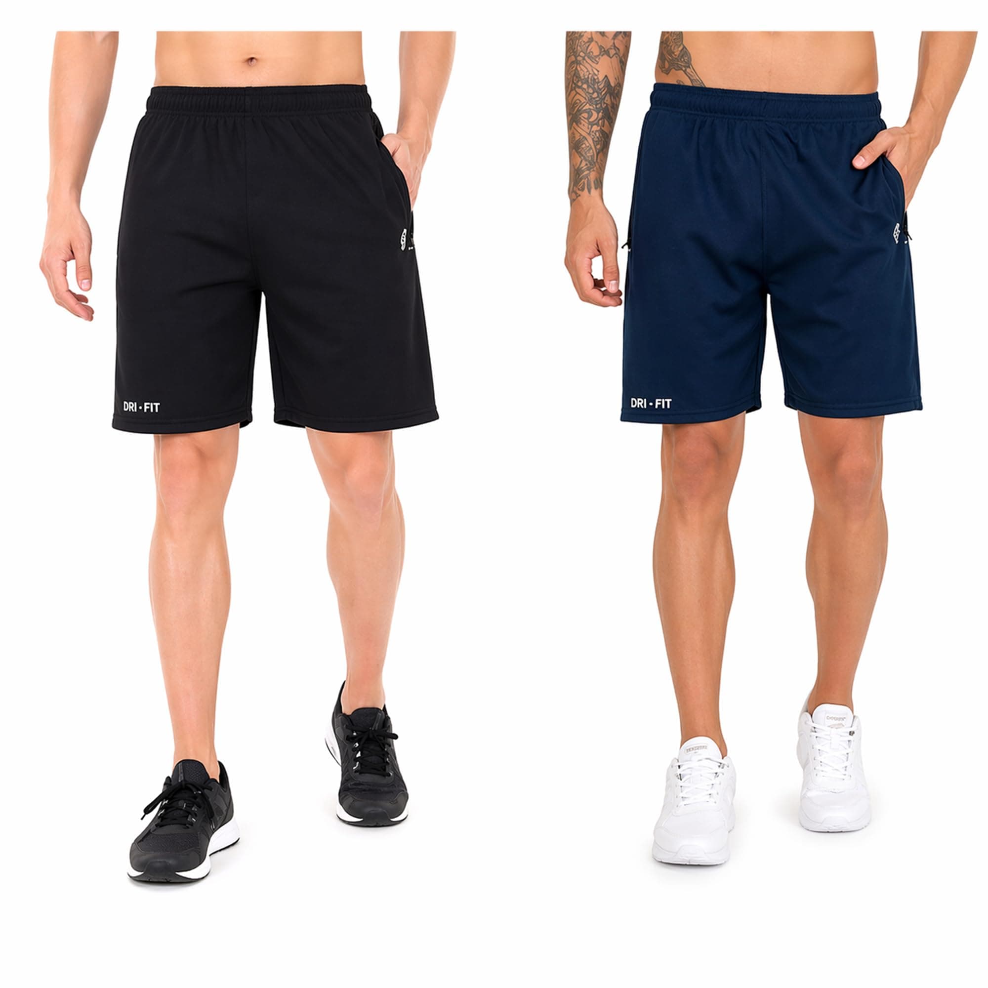 BLUE STAR SHARK Athletic Sports Shorts for Men with Zip Pockets and Elastic Waistband Quick Dry Lightweight Activewear Combo - Pack of 2