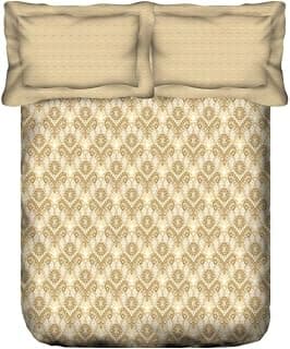 Portico Dazzle Bedsheet Set with Damask Pattern, Beige and Gold, Premium Cotton Blend, Elegant Floral Design