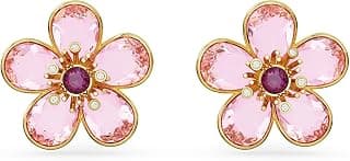 Swarovski Idyllia stud earrings, Flower, Pink, Gold-tone plated