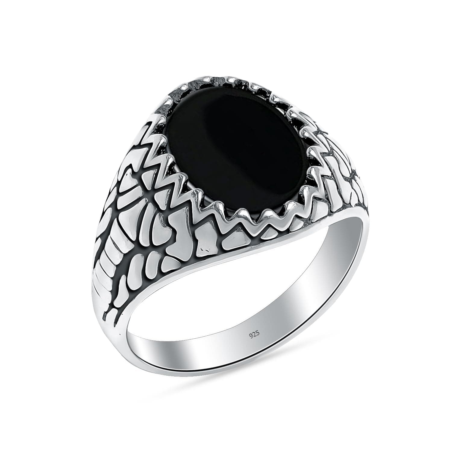 TRUESILVER ACPL 925 Sterling Silver Gemstone Rings for Men | Handmade Vintage Antique Signet Ring with Black Onyx or Blue Sapphire Stone | Statement Jewelry Gift for Him