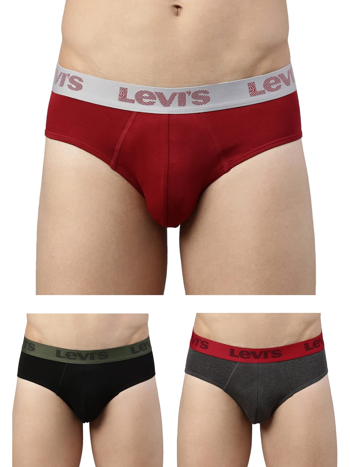 Levi's 066 Brief for Men | Cotton Stretch Fabric | Durable & Breathable Underwear for Men | Anti-Roll Waistband | Extra Supportive Gusset | Functional Fly | Dual Layer 3D Pouch | Tagless | Pack of 3
