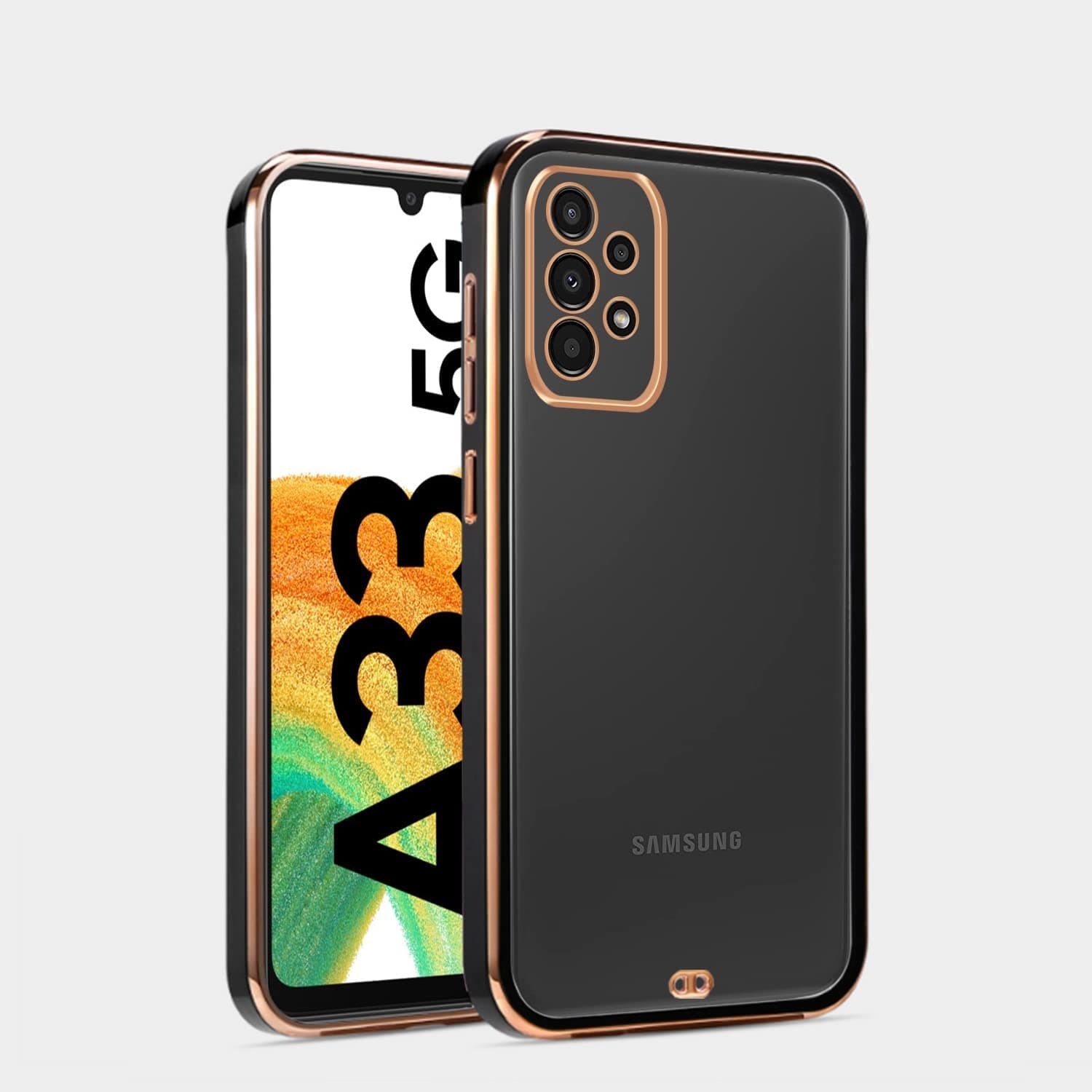 Amazon Basics Back Cover for Samsung Galaxy A33 5G | Gold Electroplating Transparent Chrome Bumper Case (White)