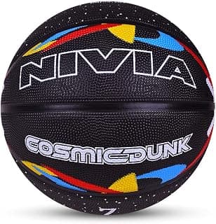 Nivia Cosmic Dunk Basketball, for Men & Women, Durable Molded Rubber Ball with Pebbled Grip, Butyl Bladder, and Nylon Winding for Indoor & Outdoor Play (Size 7, Multicolor)