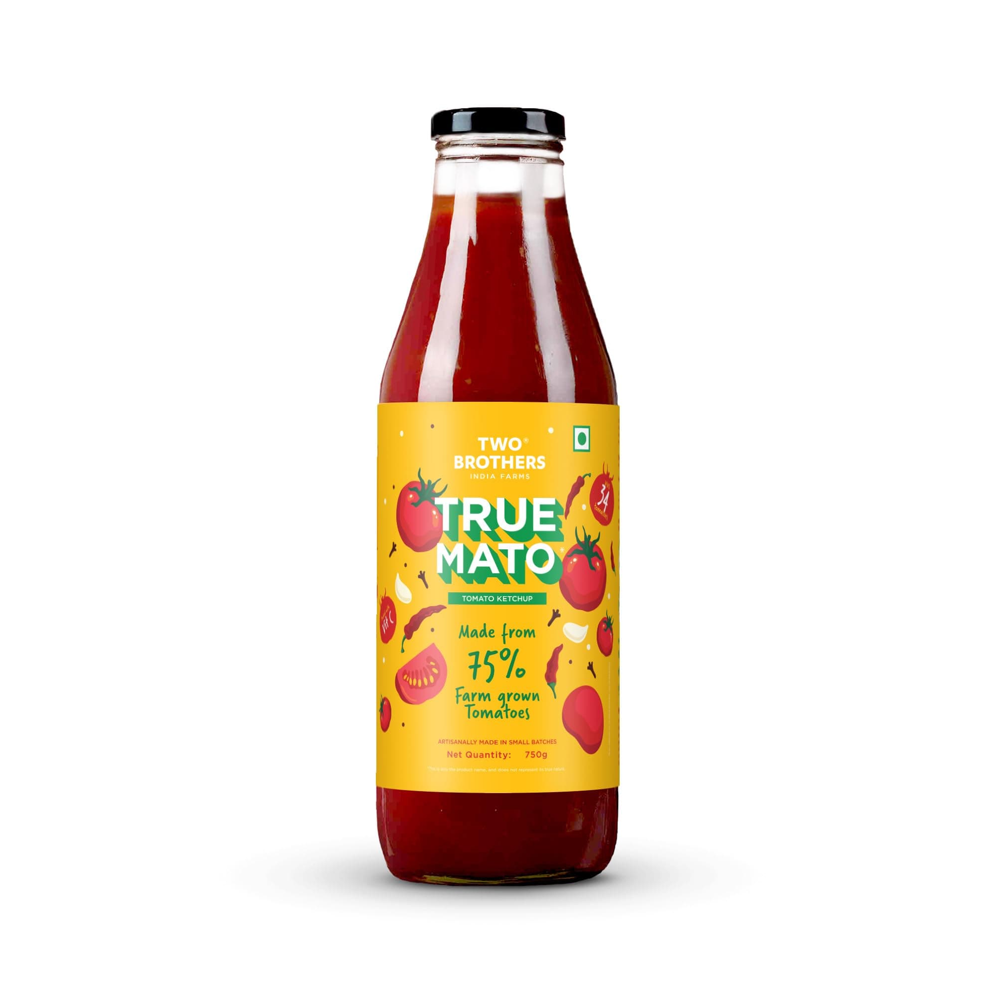 Two Brothers Truemato Ketchup - Spicy Tomato Ketchup 750g | Naturally Made with 75% Fresh Tomatoes | No Refined Sugar | Upgraded