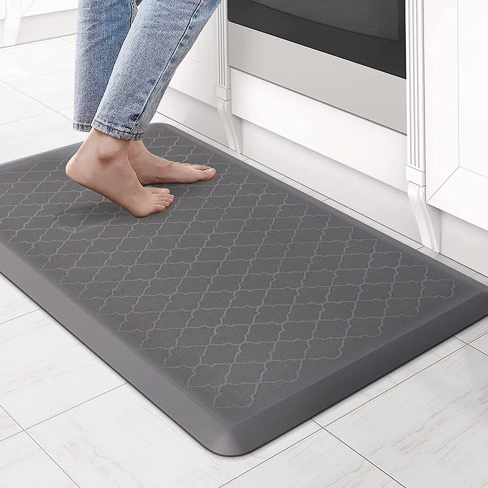 LifeKrafts Anti Fatigue Floor Mat Thick Perfect Kitchen Mat, Standing Desk Mat. Comfort at Home, Office, Garage 52x122x1.8 cms (Grey-Design)