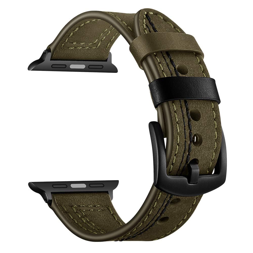 OBOE 38/40mm Genuine Leather Replacement Wrist Strap Watch Band With Stainless Steel Buckle Compatible with Apple Watch iWatch Series 5/4/3/2/1 (Green)