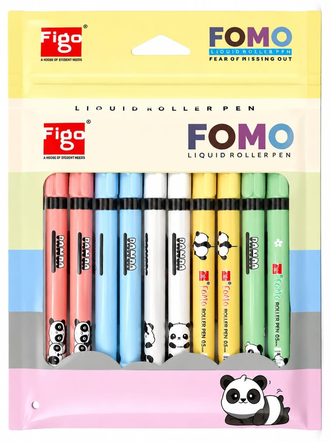 Figo FOMO Panda Liquid Roller Pen 0.5mm Tip, Large Capacity Ink, Pipe Tip, Smooth Writing, Multilayer Fin Structure, Blue Ink, Pack of 20 | 20 Blue Liquid Roller Pens