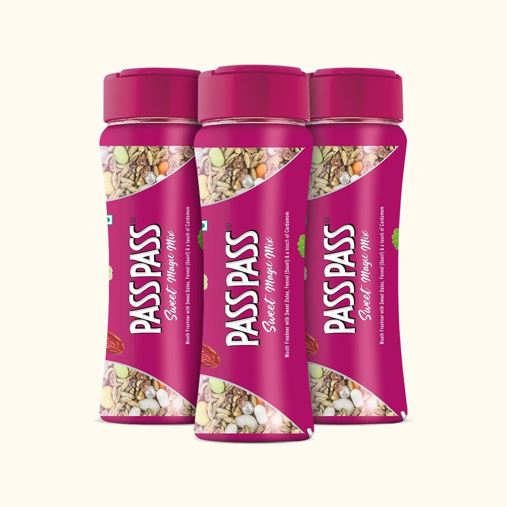 Pass Pass Sweet Magic Mix Spice-Based Mouth Freshener | Digestive, High in Fiber & Antioxidants | For Fresh Breath | Pack of 3-115g Each