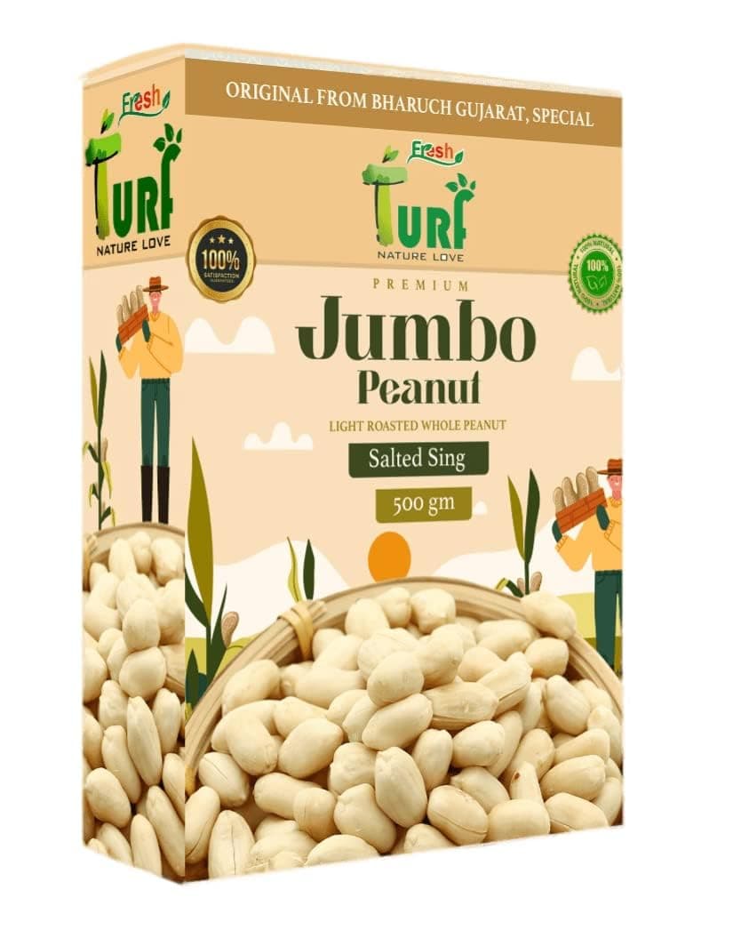 Turf Fresh Premium Original Skinless Jumbo Bharuch Gujarat Famous A+ Grade Peanuts (500_GMS, Skinless Jumbo Khari Sing)