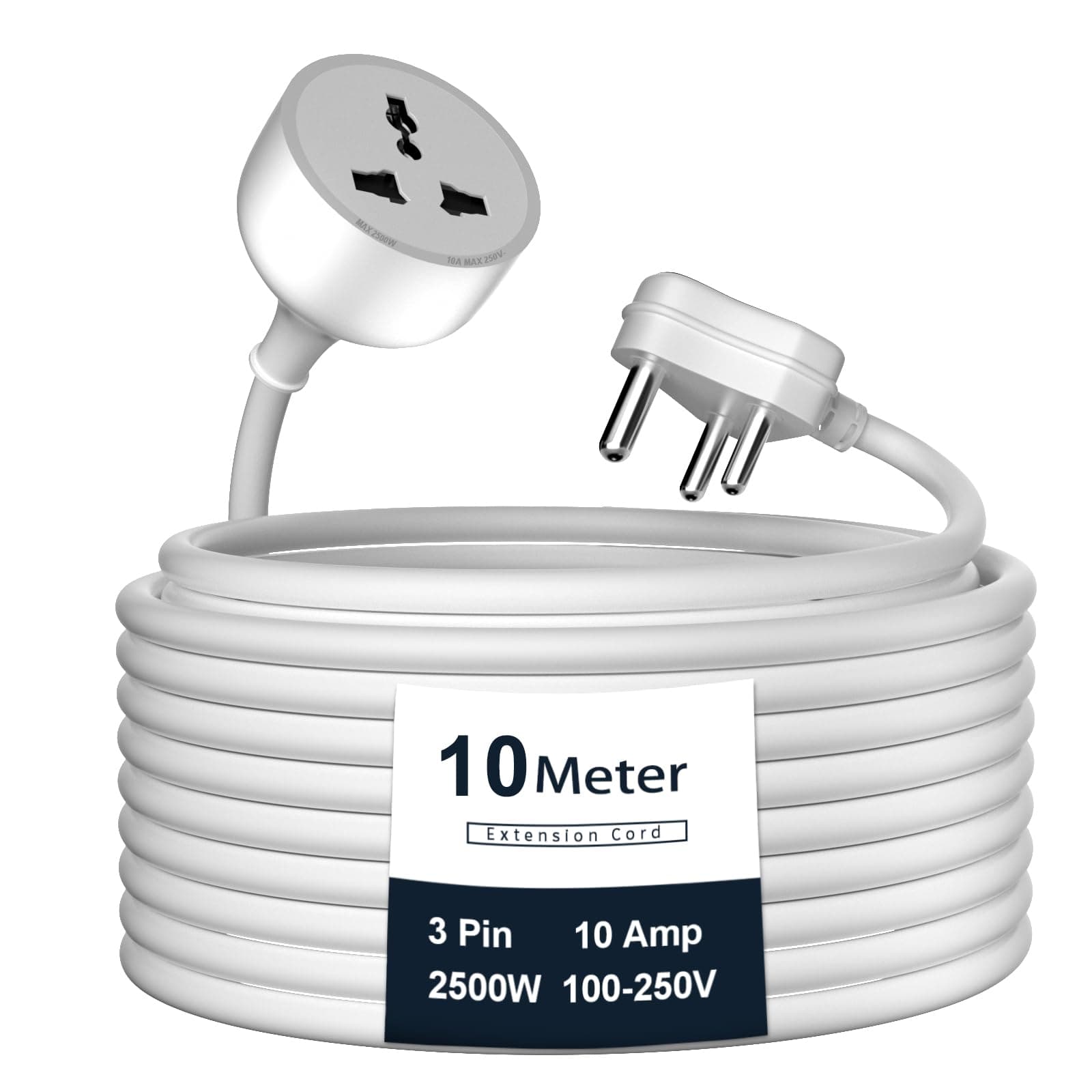 Hoteon Extension Board with 10 Meters Heavy Duty Long Wire Cord, Single Outlet Socket 2500W 10A Expandable Electric Extension, 3 Pins Extension Cord for Indoor Outdoor Use (10M/ Grey)-1PCS