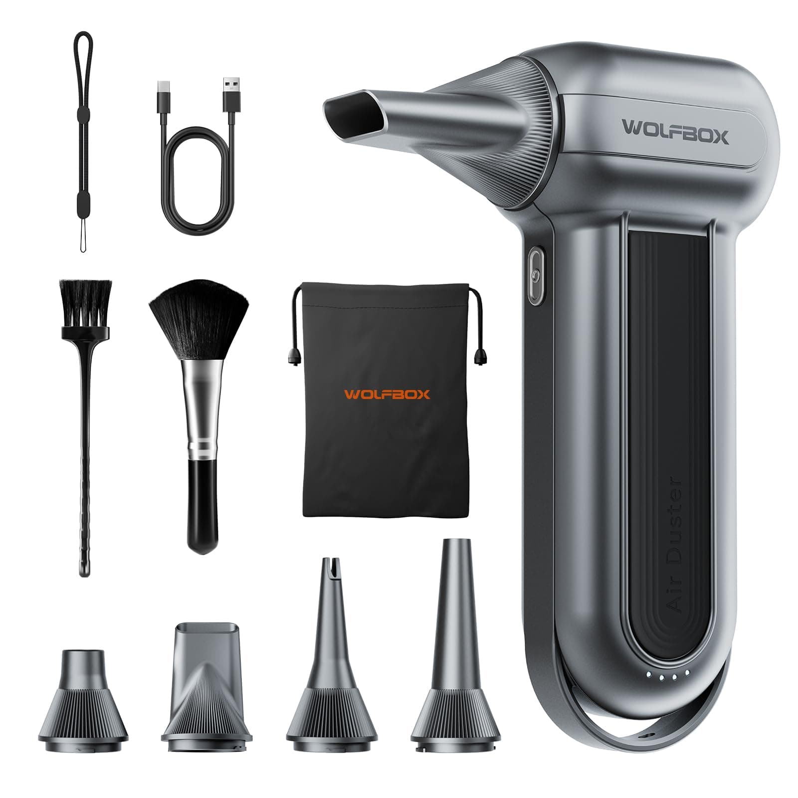 WOLFBOX MF100 Electric Air Duster - 150,000 RPM Rechargeable Cordless Blower, Brushless Motor, 3-Speed Adjustable for Cleaning Computers, Keyboards, Cars, Homes, and Outdoor Spaces