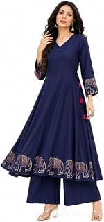 Women's Rayon Embroidered Straight Kurti with Pant Set