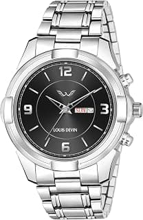 LOUIS DEVIN Stainless Steel Chain Analog Wrist Watch for Men with Day and Date Display (Black/Blue/Green Dial) | LD-GR430-CH
