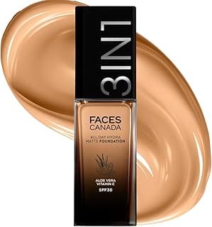 FACES CANADA All Day Hydra Matte Foundation | 3-in-1 Foundation + Moisturizer + SPF 30 | 24 HR Aloe Hydration & Vitamin C | 10HR Long Wear | Medium to High Buildable Coverage | Golden Beige 032 | 30ml