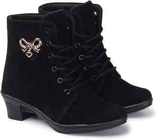 KRAFTER Women's And Girls Classic Winter Suede velvet High heel Boots Casual, Outdoor and Holiday Outings