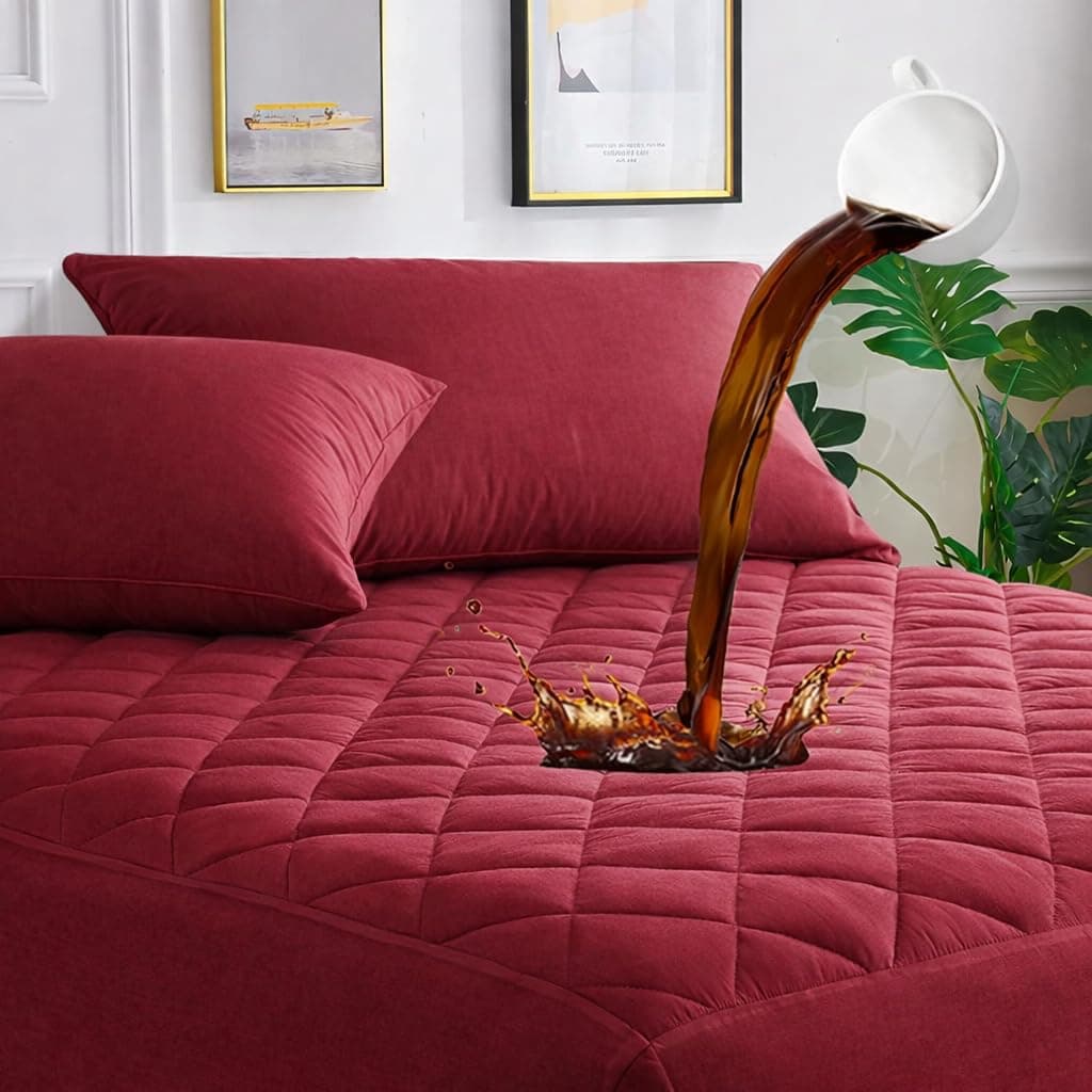 100% Waterproof Zippered Quilted Mattress Protector 240 GSM TPU Laminated,(Maroon) Queen 78x60x10 Depth Mattress Encasement,Cooling Zipper Sheets,Non-Slip Deep Pocket,Washable Noiseless for Bedroom