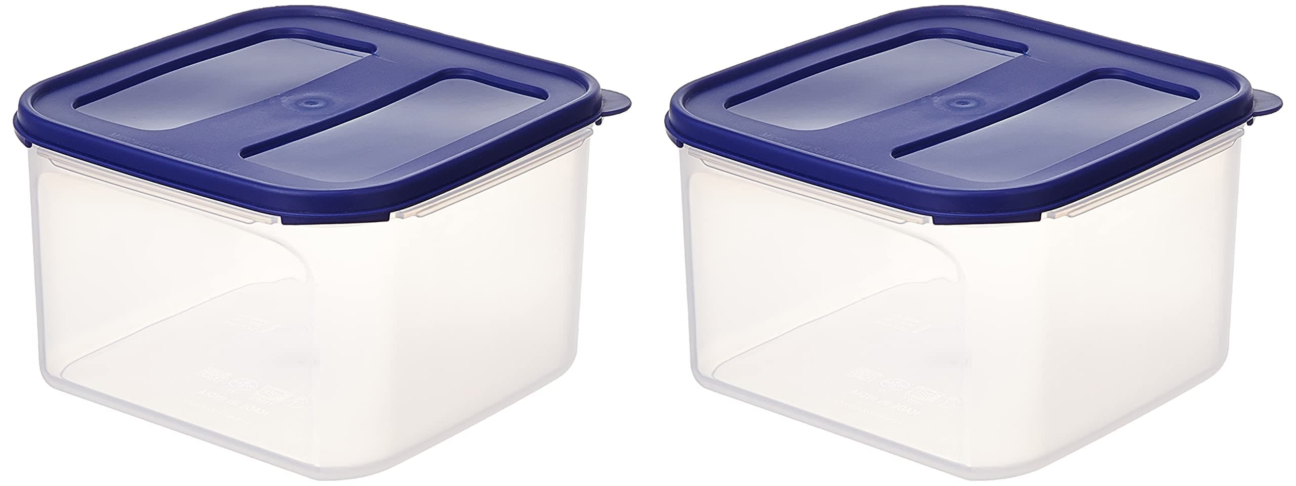 Amazon Brand - Solimo Square Modular Plastic Container, Set of 2 (3 Litres Each), Blue