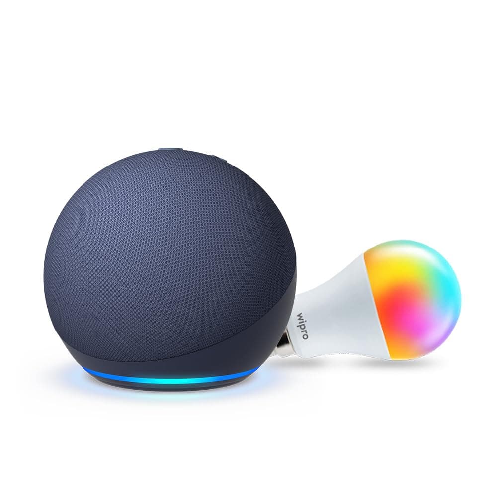 Amazon Echo Dot (5th Gen, Blue) Combo with Wipro 12W LED Smart Color Bulb