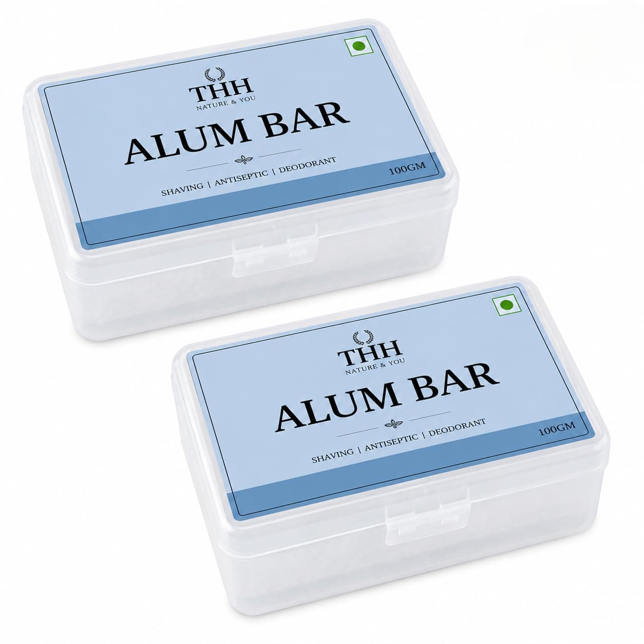 THH Pure Alum Bar 200g (100g Each) | 100% Natural Fitkari Bar for Skin Tightening, Pore Refining Oil Control, and Daily Shave Grooming | Multi-Purpose Bar for Water Purification & Household Use