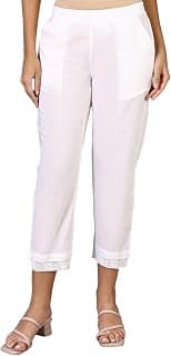 W for Woman Yellow Solid Lace Mid-Rise Straight Pant