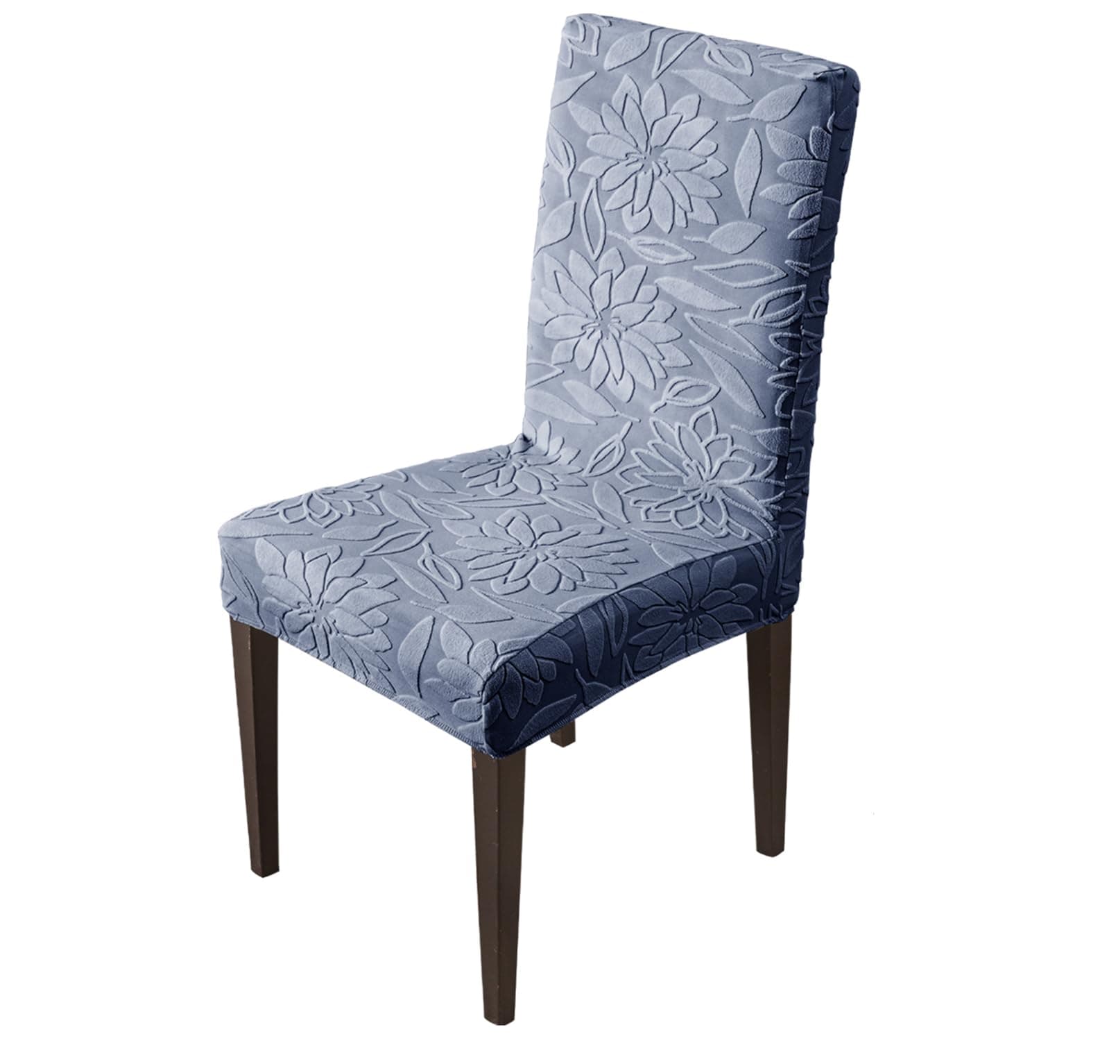 House of Quirk Stretchy Universal Camellia Jacquard Waterproof Chair Cover Removable & Washable Short Dining Chair Cover Protector Seat Slipcover (Dark Blue,Pack of 1)