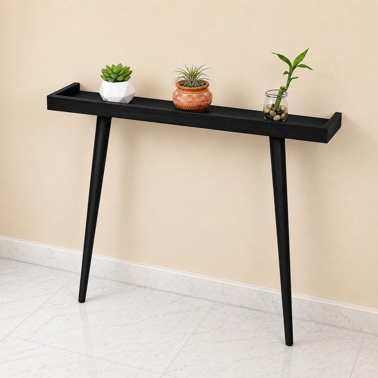 Craftsline 80cm Long Wooden Console Table for Living Room | Side Entrance Table for Home (80x20x80cm) Black