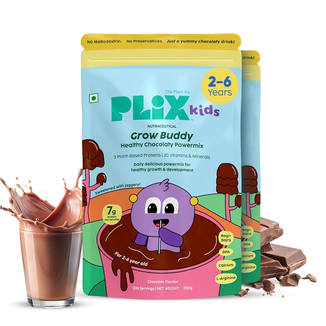 PLIX - THE PLANT FIX Grow Buddy Nutritional Powder for Kids | Enriched with DHA & 20 Vitamins & Minerals | Supports Growth, Immunity & Brain Development | 600g | Pack of 2