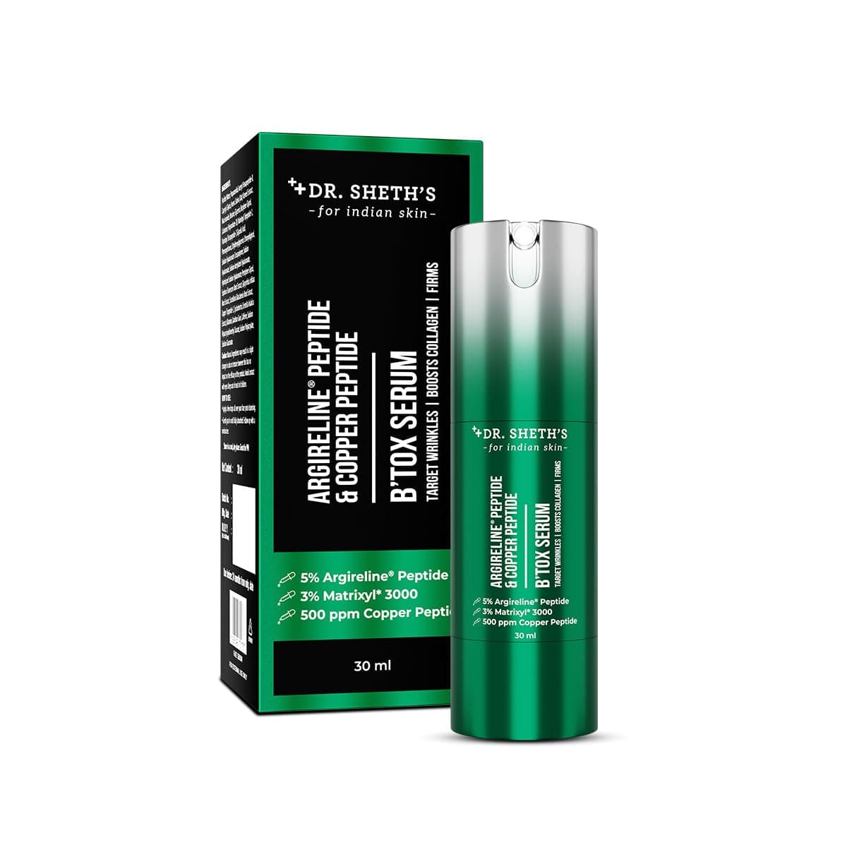 Dr. Sheth's Argireline® Peptide & Copper Peptide B'tox Serum | 5% Argireline, 3% Matrixyl, 300 ppm Copper Peptide | Advanced Needle-Free Anti-Aging Solution | Treats Fine Lines & Wrinkles | For All Skin Types | 30 ml