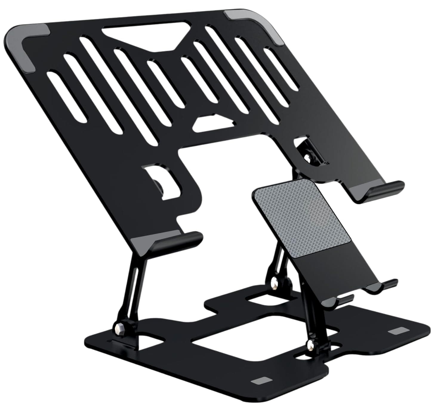 Dyazo 2 in 1 Laptop & Mobile Stand | Foldable Riser with Ventilated Design | Multi Angle Adjustable Height Holder Fit Upto 15.6 Inch Laptops | Compatible for Mac, HP, Dell, Acer, Lenovo & More (Black)