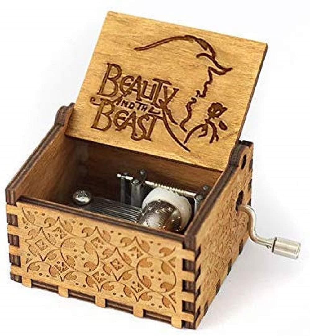 Zesta Beauty and the Beast Wooden Musical Box Gift | Vintage Music Crank Mini Collectible for Girlfriend, Boyfriend, Husband, Wife | Unique Musical Gifts for Music Lovers | Classic Wooden Box