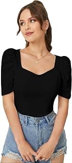 Dream Beauty Fashion Women's Sweet Heart Neck Balloon/Puff Bishop Sleeve Elegant Casual Tee Top, 23" inches (BZF-Top Mantos-01)