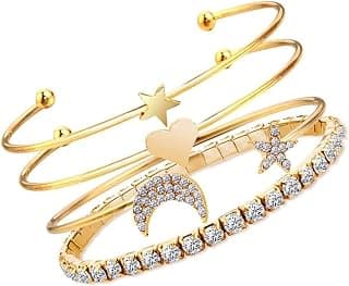 Fashion Frill Bracelet For Women Star Moon Design AD Studded Multi Layered Gold Plated Cuff Bangle Bracelet For Women Girls Stackable Bracelet Womens Jewellery